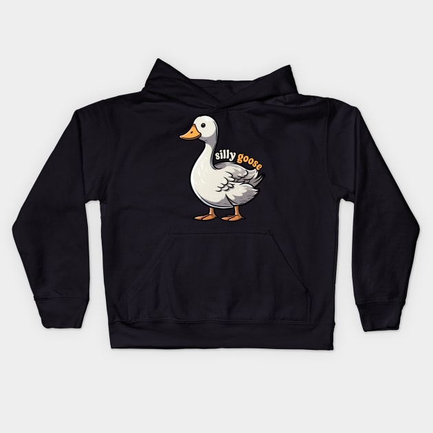 Silly Goose Funny Retro Goose Kids Hoodie by Visual Vibes